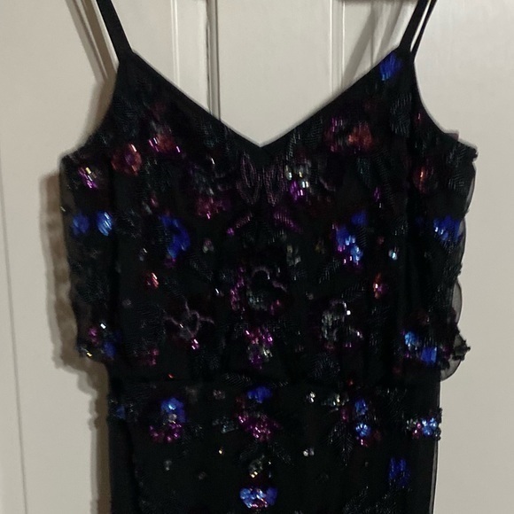 JS Collections Black Sleeveless Cami Multi Beaded Blouson Formal Gown Size 12 - Picture 5 of 10